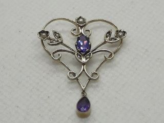 Antique Victorian 9ct Gold Amethyst And Seed Pearls Openwork Pendant 2.  30 Grams
