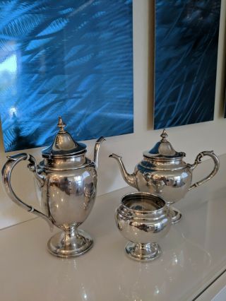 Gorham Sterling Silver Set with Tea Pot 451,  Coffee Pot 452 Sugar Bowl 455 3