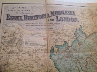 OLD LARGE BACONS SURVEY MAP ESSEX HEREFORD MIDDLESEX LONDON LINEN 4