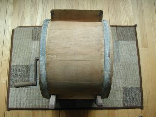 Antique Table Hand Crank Wood Wooden Barrel Butter Churn 2