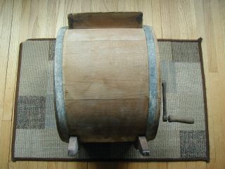 Antique Table Hand Crank Wood Wooden Barrel Butter Churn 3
