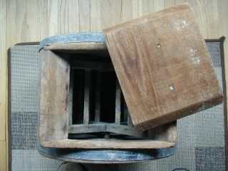 Antique Table Hand Crank Wood Wooden Barrel Butter Churn 8