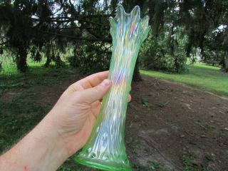 Northwood Tree Trunk Antique Carnival Art Glass 10 3/4 " Vase Ice Green