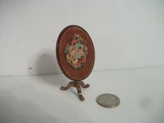 Vintage Wooden Doll House Furniture Folding Tilt - Top Tea Table With Inlay