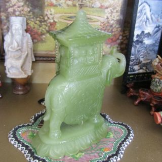 Vtg FAUX GREEN JADE ELEPHANT FIGURINE Chinese Dollhouse Statue Sculpture Italy 6