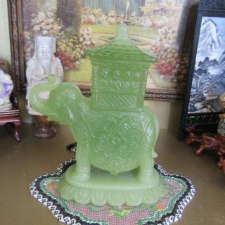 Vtg FAUX GREEN JADE ELEPHANT FIGURINE Chinese Dollhouse Statue Sculpture Italy 8