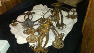 Antique Brass 5 Arm Chandelier 3 Piece Set