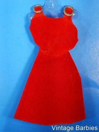 Barbie Doll Sized Red Velvet Dress Vintage 1960 