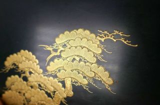 Fine Antique Japanese Kyoto Gold Lacquer Pine Tree Toyo Iizuka Style Black Box 3