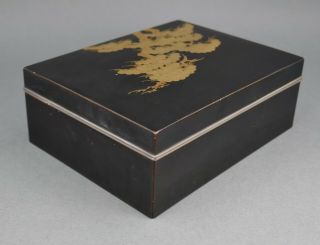 Fine Antique Japanese Kyoto Gold Lacquer Pine Tree Toyo Iizuka Style Black Box 8