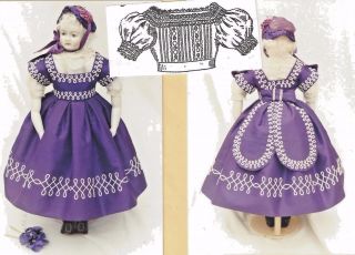 17 - 18 " Antique French Fashion Rohmer/huret Lady Doll@1865 Dress Bonnet Pattern