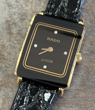 Rado " Jubile " 153.  3606.  2n Ladies Women’s Gold Black Vintage Swiss Watch 18mm