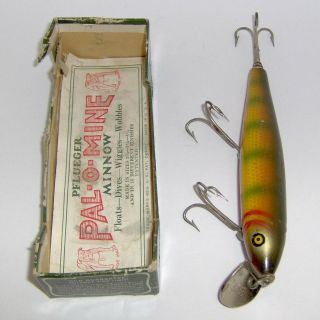 Vintage Pflueger " Pal - O - Mine " Wood Lure In Meadow Frog With Insert Wow