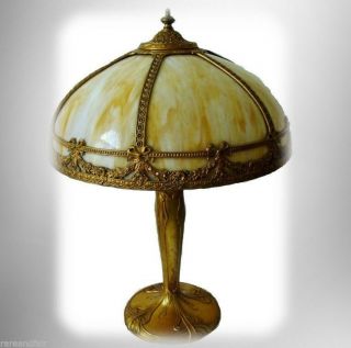Pittsburgh Art Nouveau Lamp With Bent Slag Glass Shade