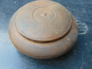 Antique Old Primitive Wooden Carved Bowl With Lid For Salt And Spices