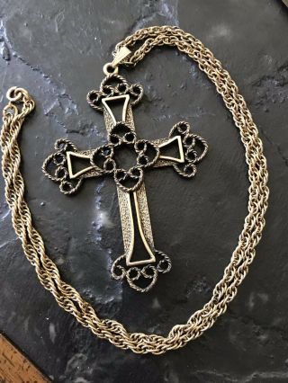 1973 Limited Edition Cross Antique Gold Necklace Sarah Coventry
