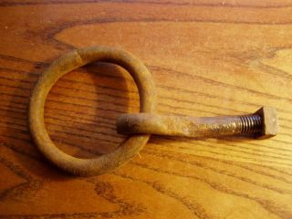 Horse Tie Hitching 3 7/8 " Ring 4 1/4 " Shaft Barn Door Pull Hand Forged Iron