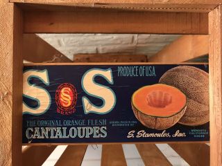 Vintage Sos Brand Cantaloupes Los Angeles Ca Large Wood Crate Euc