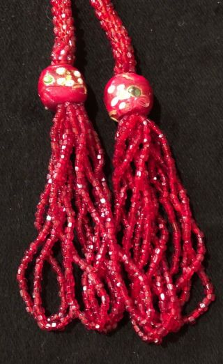 Antique Woven Knit Red Glass Beaded Lariat Necklace Flapper 1920s Art Deco 4