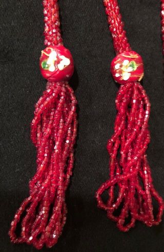 Antique Woven Knit Red Glass Beaded Lariat Necklace Flapper 1920s Art Deco 5