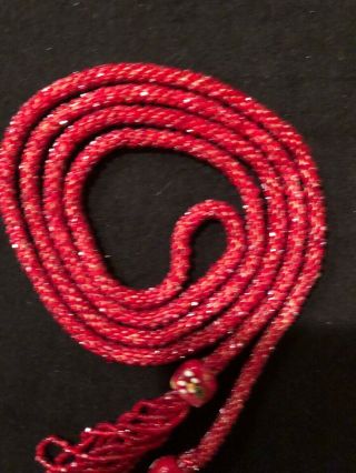 Antique Woven Knit Red Glass Beaded Lariat Necklace Flapper 1920s Art Deco 7