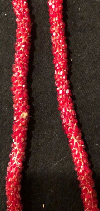 Antique Woven Knit Red Glass Beaded Lariat Necklace Flapper 1920s Art Deco 8