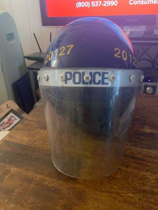 Vintage Rare Police Riot Gear Motorcycle Blue Helmet - Face Shield & Neckbrace
