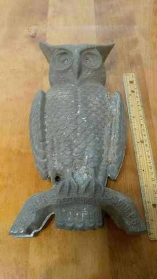 Swisher And Soules Cast Aluminum Double - Sided Metal Owl Vintage 1930 - 40s