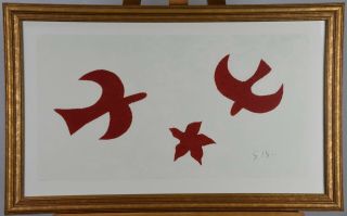 Deux Oiseaux Georges Braque Red Birds & Leaf Framed Vintage Adagp 1995 Art Print