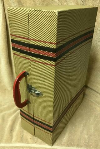 Vintage Doll Trunk Carrying Case Striped Cardboard 18” X 12” X 6” Hinged