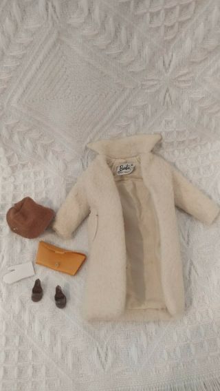 Vintage Barbie 1959 Peachy Fleecy 915 Wool Fleece Coat - Brown Shoes,  Hat Purse