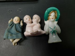 3x Vintage Dollhouse Miniature Porcelain Dolls 3 " Germany & Japan Parts To Fix