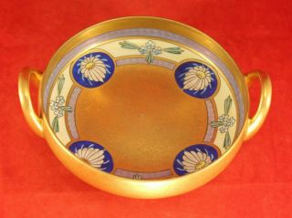 Antique Pickard 6 " Art Deco Daisy Handled Dish Or Bowl - Cobalt Blue