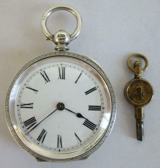 Antique Silver Ladies Pocket Fob Watch Ornate Case Hm London 1883,  Key