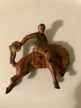 Collectible Vintage Metal Cowboy On Horse Toy Antique