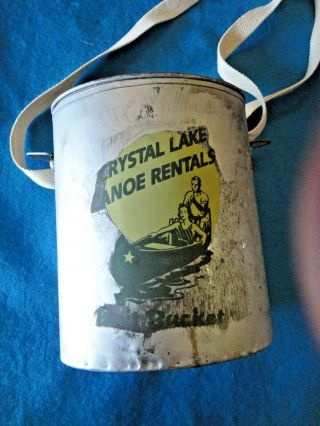 Vintage Fishing Bait Can,  Crystal Lake With Shoulder Strap,  Tight Fit Lid