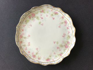 Antique Porcelain Limoges France Small Dish Plate Tiny Flowers Pink Blue 6 1/4 "