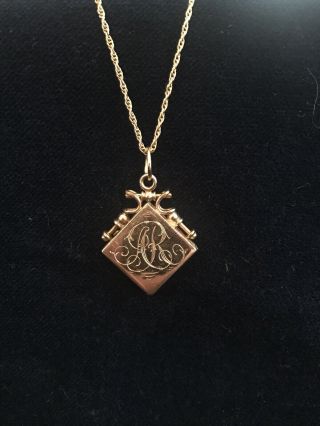 Antique Victorian Gold Filled Monogrammed Locket Pendant Necklace On Chain