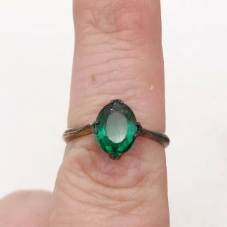 Antique Victorian 9ct Rolled Gold Emerald Green Glass Ladies Ring Size P