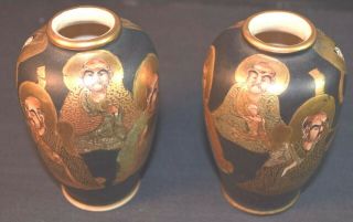 Meiji Satsuma Pottery Vases With Faces Of " Immortals "