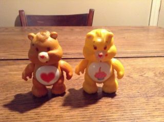 Vintage Care Bears Birthday Bear & Tender Heart 1983 Poseable Figures 3.  5 Inches