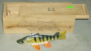 Rare 1996 Carl Christensen Spearing Perch Decoy In Wood Box