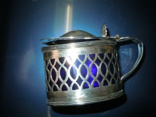 Vintage Sterling Silver Blue Glass Syrup Holder 66 Gram 2.  3 Ounce From England