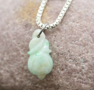 Antique Chinese Hetian Jade Pendant Circa 1800s Sterling Silver Necklace