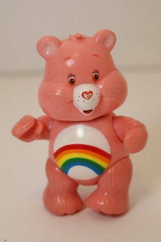 Vintage Care Bears Rainbow Cheer Bear Pose - Able Figure 3 1/2 " Pink Toy Tcfc