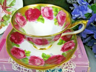 ROYAL ALBERT tea cup and saucer Old English rose pink rose pattern teacup Gold 2