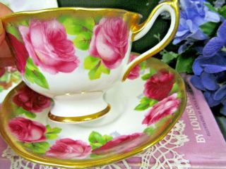 ROYAL ALBERT tea cup and saucer Old English rose pink rose pattern teacup Gold 3