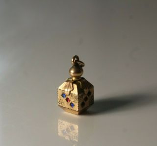 Antique Victorian Gold Filled Engraved Pendant Charm With Red & Blue Stones