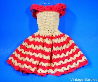 Barbie Doll Sized Pink & White Knit Dress Minty Vintage 1960 