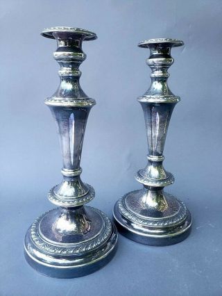 Pair Tall Silver On Copper Silver Plate Candlesticks Candle Holders